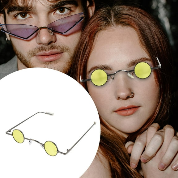 COSMOBETTY Round Small Frame Sunglasses Yellow Metal for Women Party Accessory 1Pcs