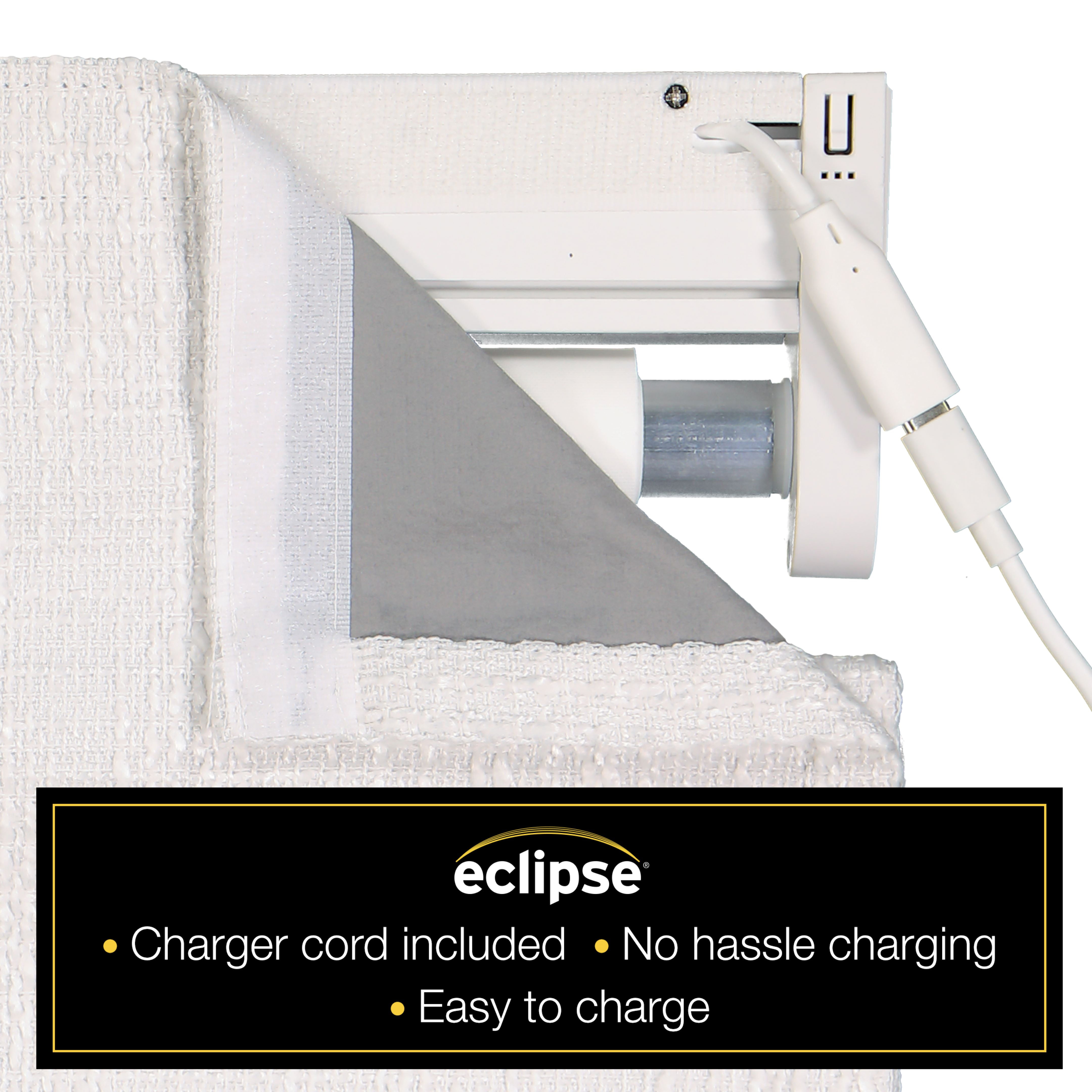 Eclipse Drewton Motorized 100% Blackout Cordless Roman Shade, 35"x64", White