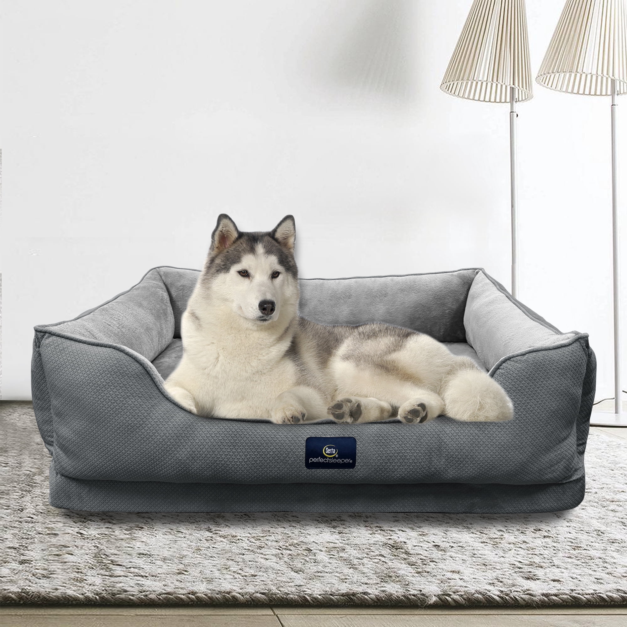 Serta Cuddler Bolster Cat & Dog Bed, Charcoal, Extra Large