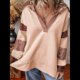 thumbnail image 5 of Sudadera de Mujer de Gran Tamaño con Cuello de Patchwork y Rayas de Colores Contrastantes, Estilo Informal. Caqui L, 5 of 7