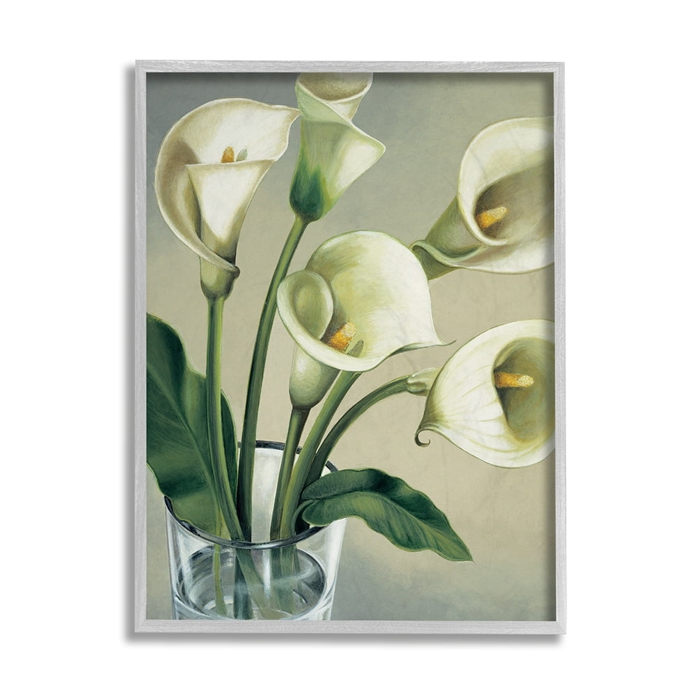 Stupell Industries Soft White Calla Lily Florals Glass Jar Gray Framed by Eva Barberini