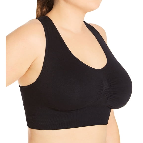 Women's MeMoi MSM-190X Plus SlimMe Seamless Racerback Sports Bra (Black Q1)