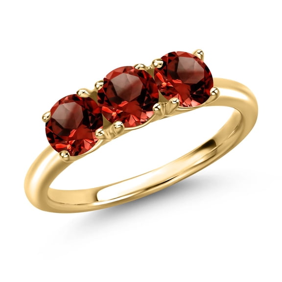 Gem Stone King 18K Yellow Gold Plated Silver Red Garnet Engagement Ring for Women | 1.65 Cttw | Round 5MM | Gemstone January Birthstone | Size 7