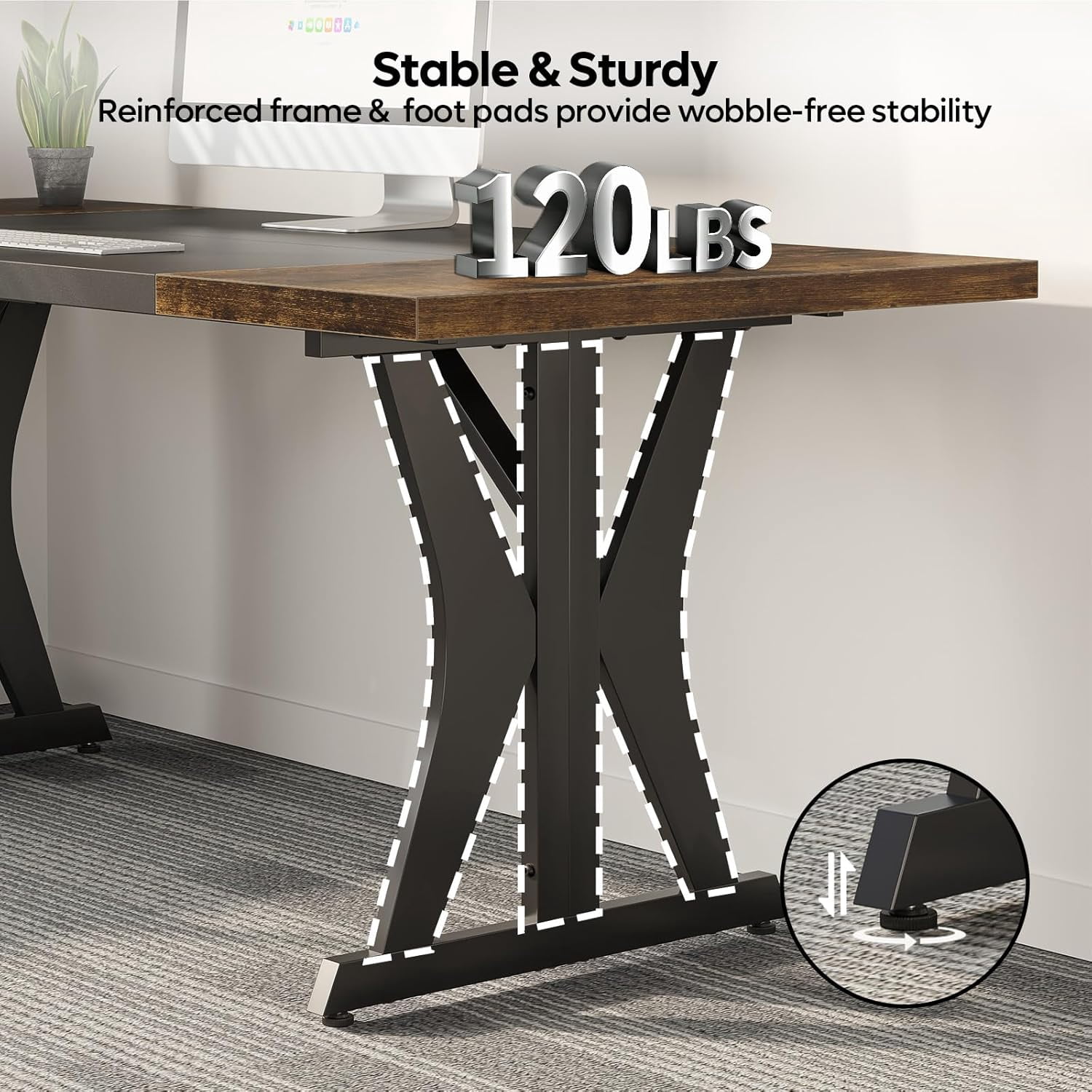 70-Inch Large Executive Desk with Thickened Desktop, Wood and Metal Conference Table for Home Office, Rustic Brown