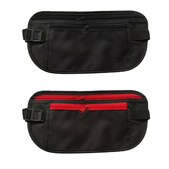 Riñonera invisible antirrobo para tarjeta de identificación, funda para soporte de teléfono (negro rojo)