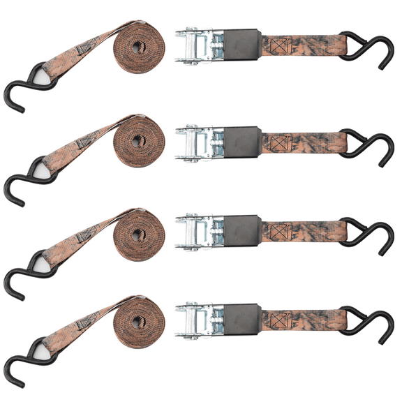 4 Pk Ratchet Tie Down Straps 10 Ft- 300 Lbs Load Cap- 900 Lbs Break Strength-Cargo Straps for Moving Appliances, Lawn Equipment