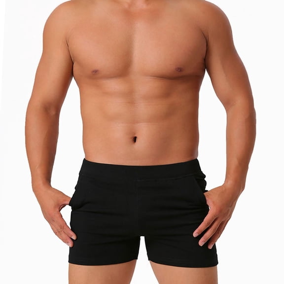 TEAJOPSUU Mens Pajama Shorts Summer Comfy Sleep Shorts Elastic Waist Boxer Solid Color Soft Sleepwear Bottoms Side Pockets Black