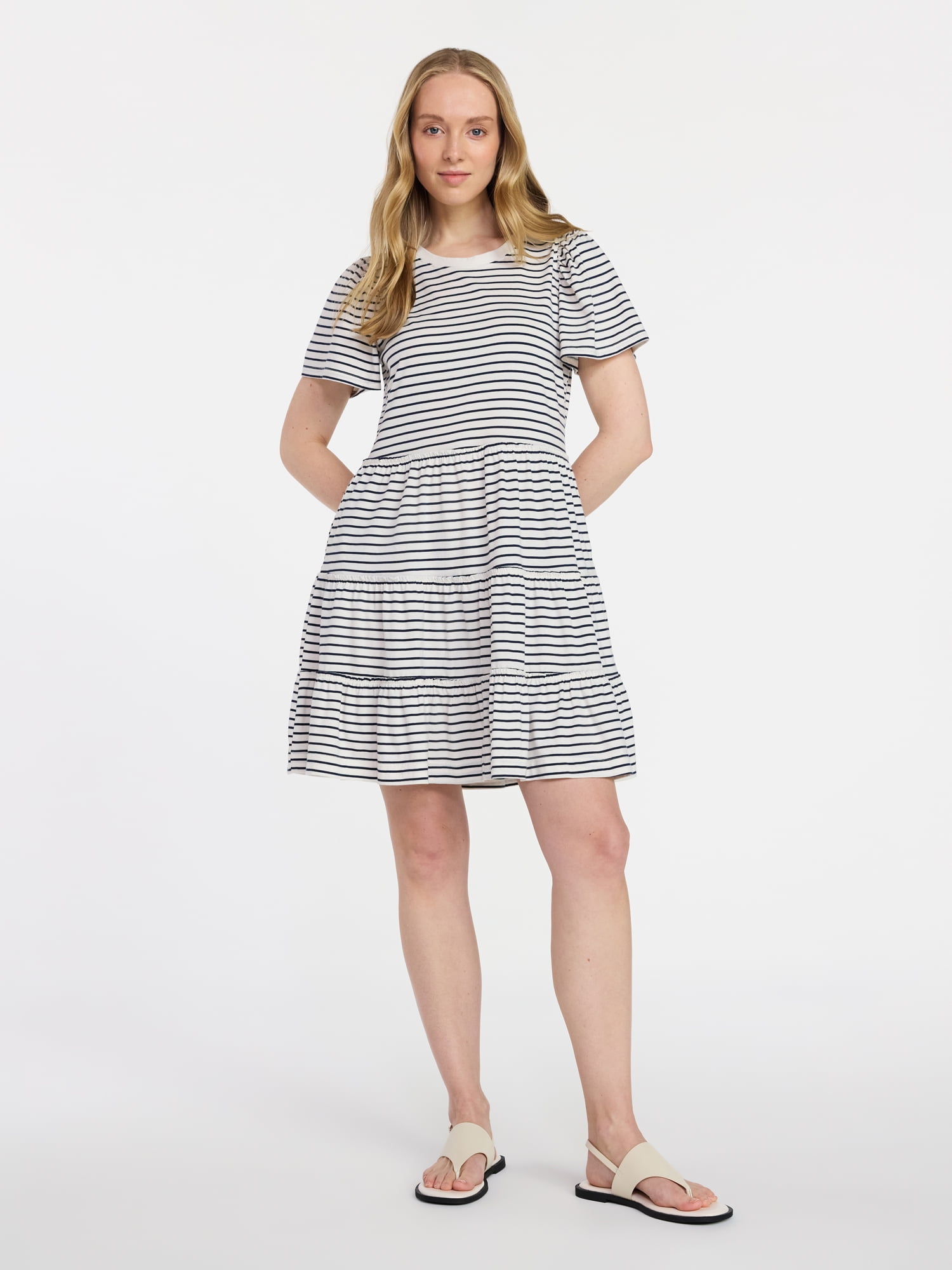 Time and Tru Women's and Women’s Plus Cotton Swing Dress with Short Sleeves, Sizes XS-4X