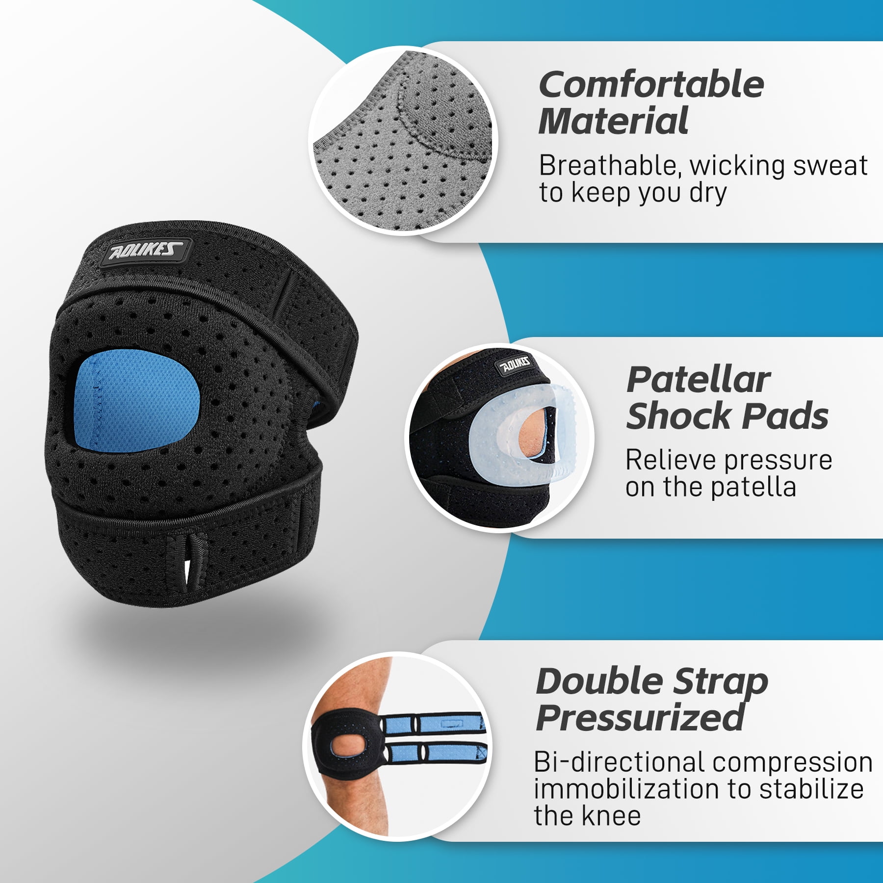 Ueasy Patella Knee Braces for Men Women, Compression Knee Sleeves Patella Stabilizer for Knee Pain Relief, Knee Support for Meniscus Tear Workout Sports Knee Protection for ACL Arthritis
