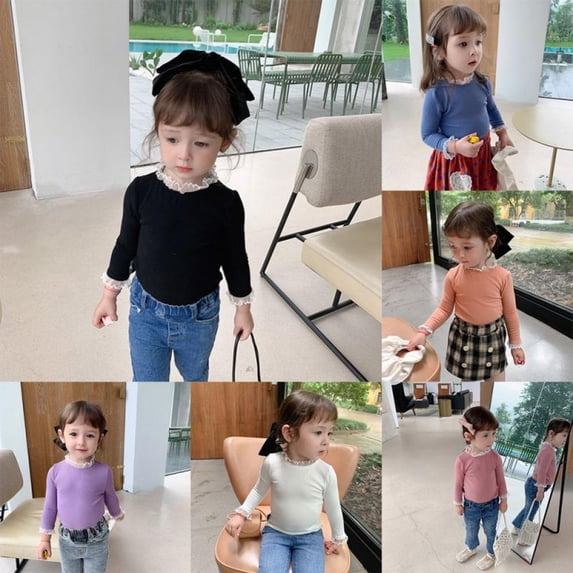 URMAGIC Baby Girl Kids Blouses Long Sleeves Solid Color Doll Collar Tops Blouse 1-7T