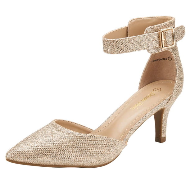 Zapatos DREAM PAIRS Tacón Bajo de Gatito Dorado con Brillo