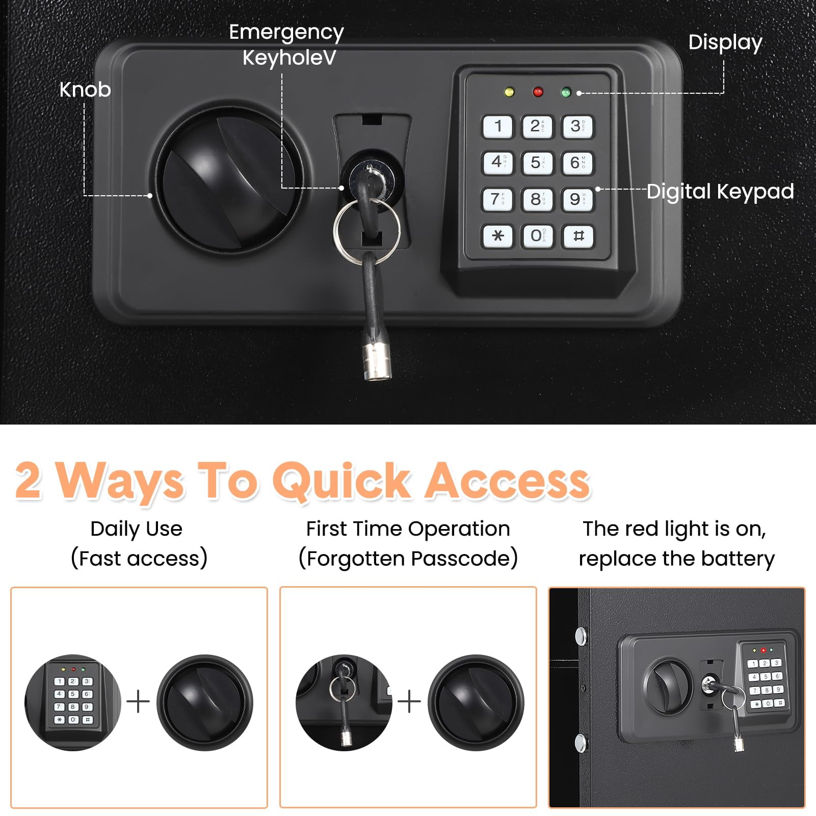 Digital Keypad Safe Box for Home with Fireproof Bag, Heavy Duty Steel Security Safe with Spare Keys & Multiple Size Options (9.8" to 31.5"), Money Safe for Cash Jewelry Documents - Wall Mountable