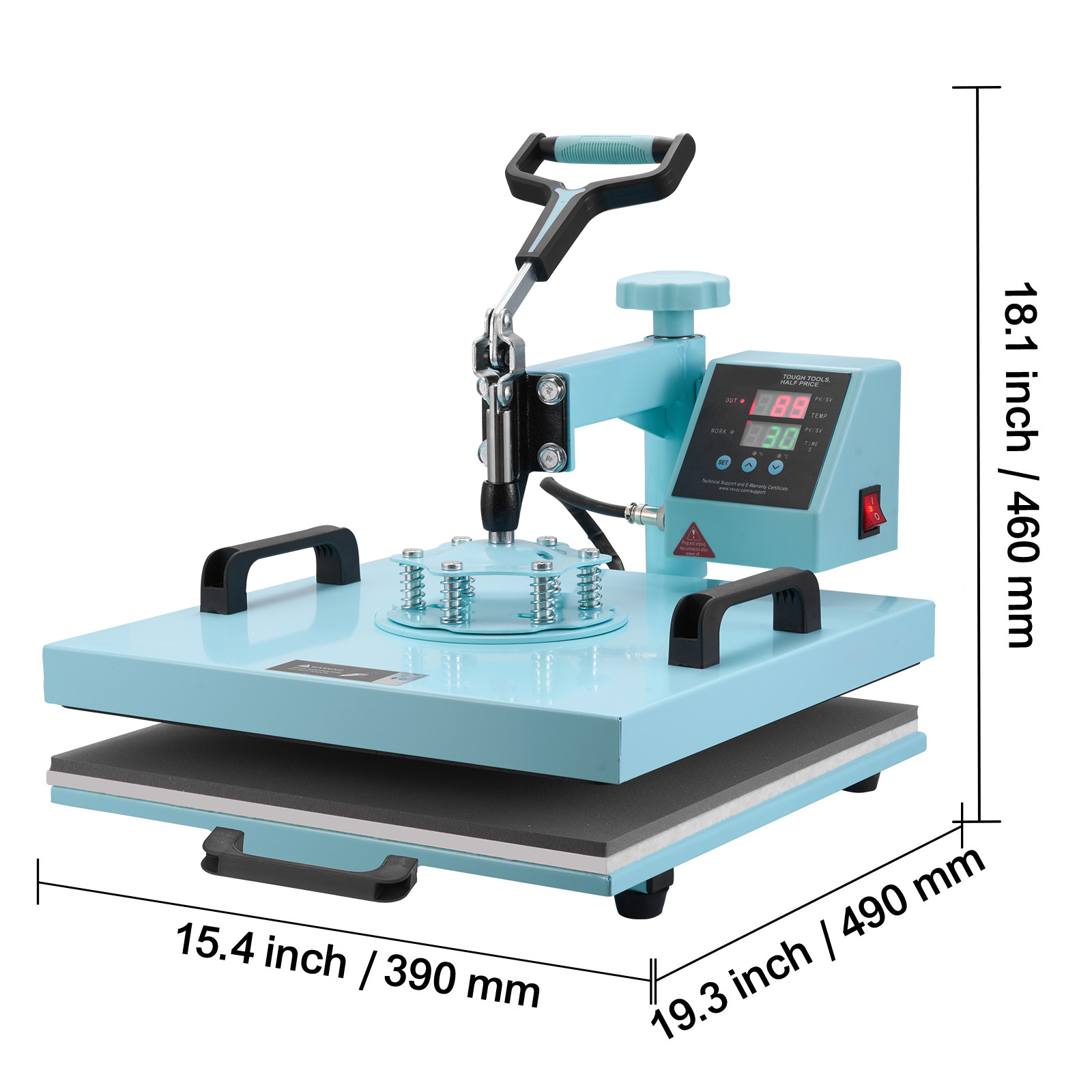 KFFKFF 15 x 15 inch Heat Press Machine, 5 in 1 Heat Transfer Equipment with 30 oz Tumbler Press, 360° Swing Away Design, Digital Control for T-Shirts, Mugs, Hats, and Plates, Green