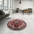 thumbnail image 3 of Ahgly Company Indoor Round Mid-Century Modern Khaki Rose Pink Oriental Area Rugs, 4' Round, 3 of 6