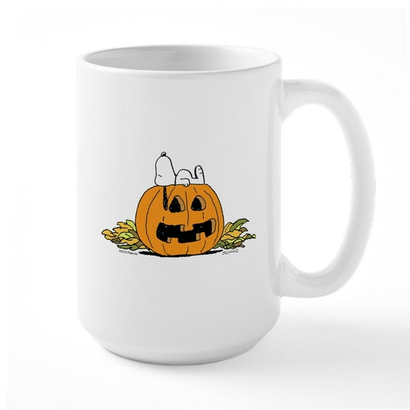CafePress - Snoopy Jack O Lantern - 15 oz Ceramic Large White Novelty Mug