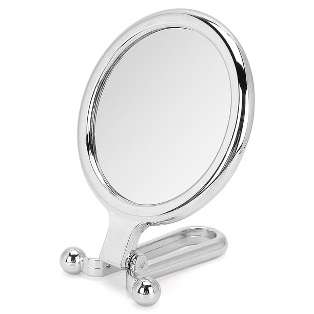 Espejo de maquillaje de doble cara, plegable, ajustable y con aumento de 5 aumentos (plateado)