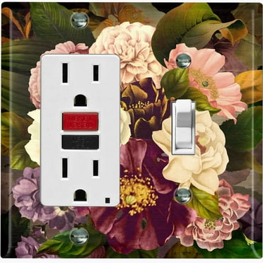 Metal Light Switch Plate Outlet Cover Purple White Rose Wallpaper ROS016
