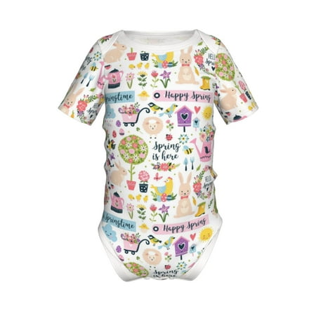 

Gaeub Spring Flowers Birds Print Infant Climbing Onesie Toddler Outfit Newborn Baby Bodysuit Baby Boy Girl Clothes -3 Months