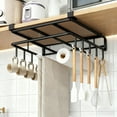 thumbnail image 2 of No Hole Under Cabinet Organizer - Multifunctional Stainless Steel Mug/Paper Towel Holder & Chopping Board Hooks,Black, 2 of 4