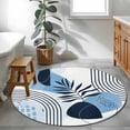 thumbnail image 4 of Round Area Rug 3.3 Ft, Blue Bohogeometric Washable Non-Slip Circle Carpet for Living Room/Bedroom, Bohemia Ethnic Abstract Lines Leaf Low-Profile Small Kitchen Mats Collection Rugs for Indoor, 4 of 7