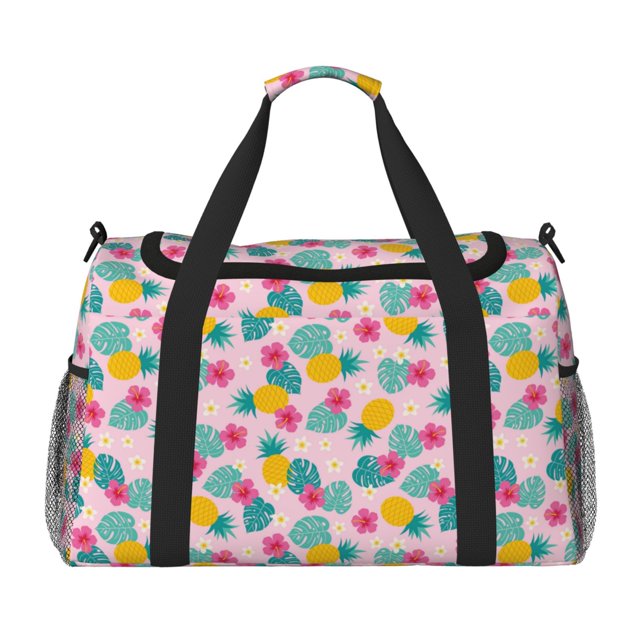 Fotbe Pineapple And Leaves Bolsa de Viaje con Estampado, Bolsa de Fin de Semana para Mujer con Compartimento para Zapatos, Bolsa de Gimnasio con Bolsillo Húmedo