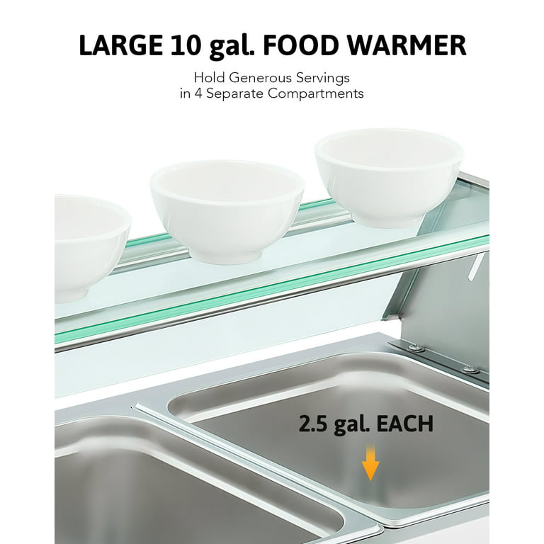 Wilprep 4 Pan Food Warmer for Parties Hotels Restaurants 1200W Buffet  Server and Warmer