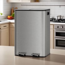 EuKer Metal Trash Can, 2 x 8 Gal Double Garbage Can with Removable Inner Bucket for Indoor/Outdoor, Gray