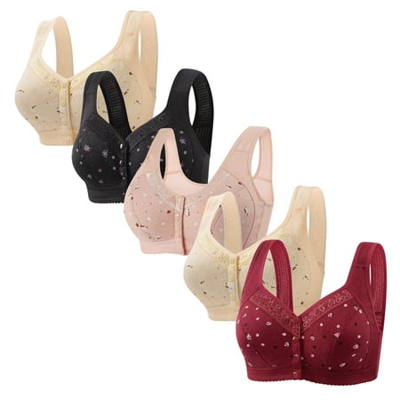 5 Packs No Underwire Underwear Women Daisy Bra Convenient Front Close Button Bras Older Women Comfort Cotton Bras Sport Bras for Women Plus Size Plus Size Bra for Women Sexy