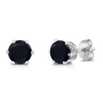 Gem Stone King 1.60 Ct Round 6mm Black Onyx Brass Silver Plated Brass Stud Earrings for Women Men