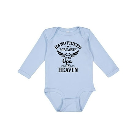

Inktastic Handpicked for Earth by My Opa in Heaven with Angel Wings Gift Baby Boy or Baby Girl Long Sleeve Bodysuit