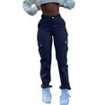 thumbnail image 2 of Cargo Jeans For Women Mid With Elastic Waist Plus Size Skinny Lifting Denim With Pockets, 2 of 7