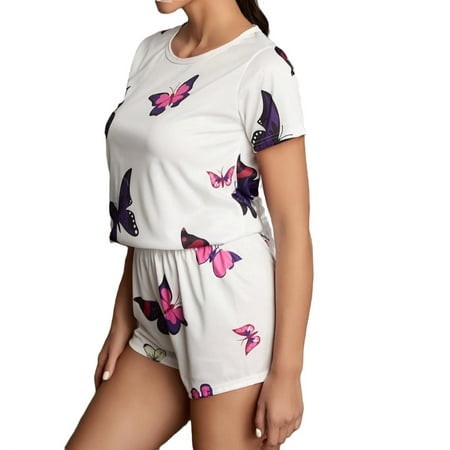 

Butterfly Short Sets Round Neck Short Sleeve 2 Piece Set Sleepwear Cute Women s Pajama Sets