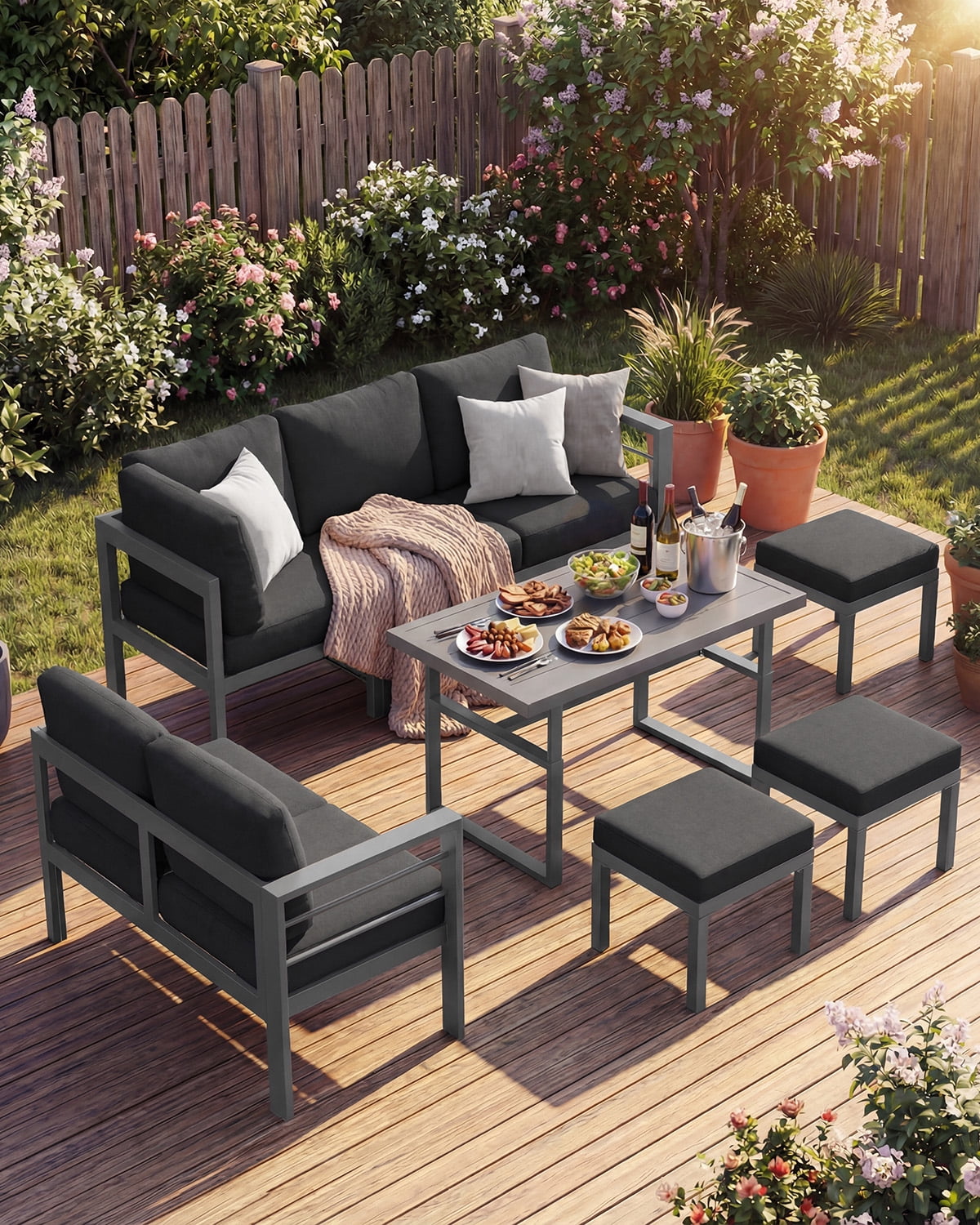 AECOJOY Outdoor Furniture Sets Clearance, Aluminum Patio Furniture Sets on sale, Metal Patio Sets, Outdoor Conversation Sets, Outdoor Sectional Sofa for Lawn, Dark Grey