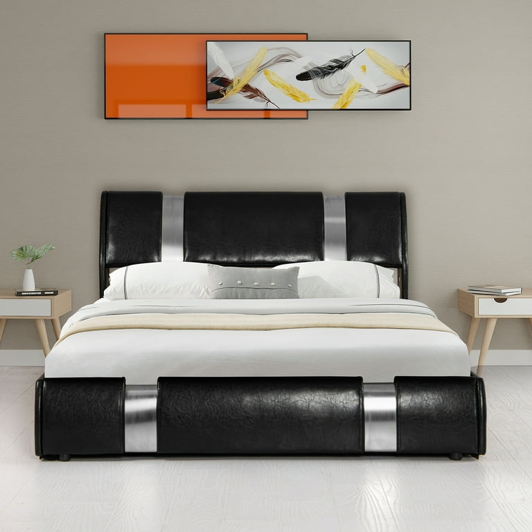 Black Queen Size Lift Up Storage Bed Frame with Iron Piece Decor