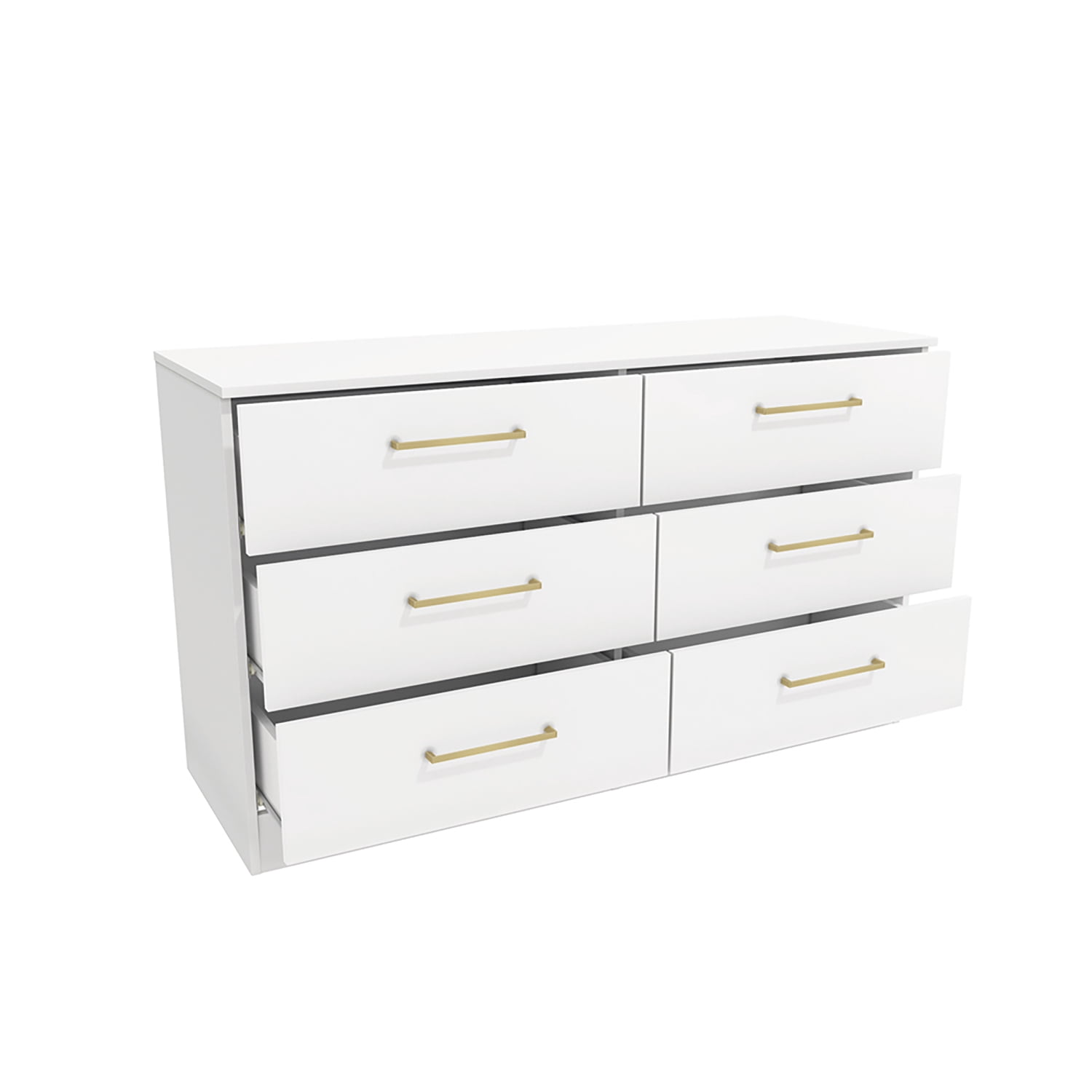 Kappesberg Jolyne 6-Drawer Horizontal Dresser with Gold Handles - White – Modern Bedroom Storage for Adults and Teens