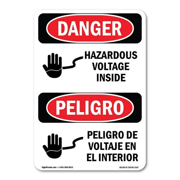 OSHA Danger Sign - Hazardous Voltage Inside Bilingual | Plastic Sign | Protect Your Business, Construction Site, Warehouse & Shop Area |  Made in The USA