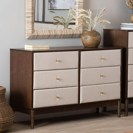 Baxton Studio Nikolai Mid-Century Dresser, 6-Drawer, Beige