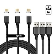 NetDot Gen10 Micro USB Nylon Braided Magnetic Fast Charging Cable with Side LED Compatible with Android Device(6.6ft/3 Pack Black)