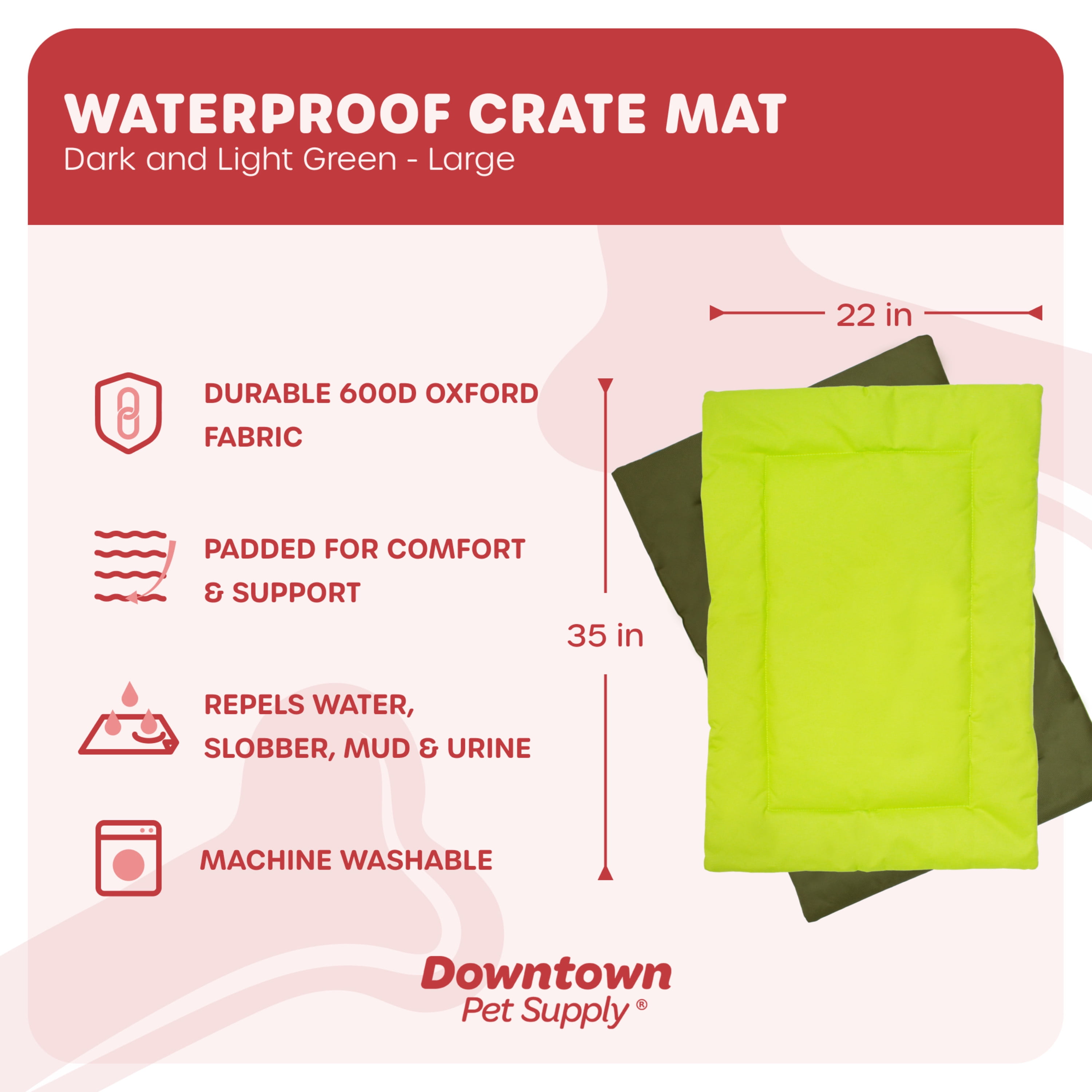 Downtown Pet Supply Waterproof Dog Crate Mat, Dark/Light Green, L