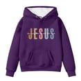 thumbnail image 4 of Girls Hoodies Size 14-16 Crew Neck Cropped Hoodie Soft Casual Graphic Print Outdoor Workout Sweatshirt Children Fall Winter Little Girls Clothes Purple, 4 of 4