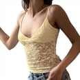thumbnail image 3 of Camisetas Sin Mangas de Encaje Y2K para Mujer, Tops Cortos para Salir, Camisola de con Tirantes Finos, Tops Casuales de Verano Amarillo M, 3 of 10