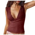 thumbnail image 2 of QUINDOS Tank Tops for Women Red Sports Summer Fashion Sleeveless Casual V-Neck Sexy Lace Comfy Backless Tops Womens Camisoles Plus Size, 2 of 8