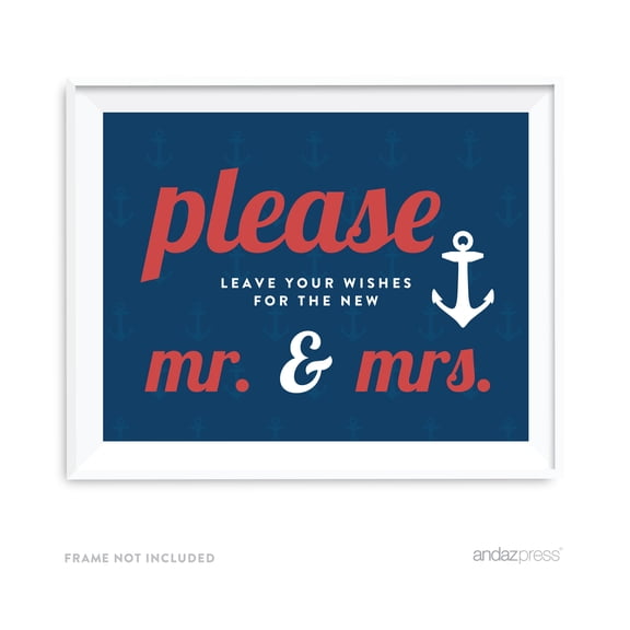 Leave Your Wishes For New Mr. & Mrs. Nautical Ocean Adventure Wedding Party Signs