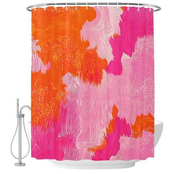 Ombre Pink Orange Painting Fabric Shower Curtain Abstract Art Washable Shower Curtains for Bathroom, Waterproof Bath Curtain with Hooks Home Decor 72x72in