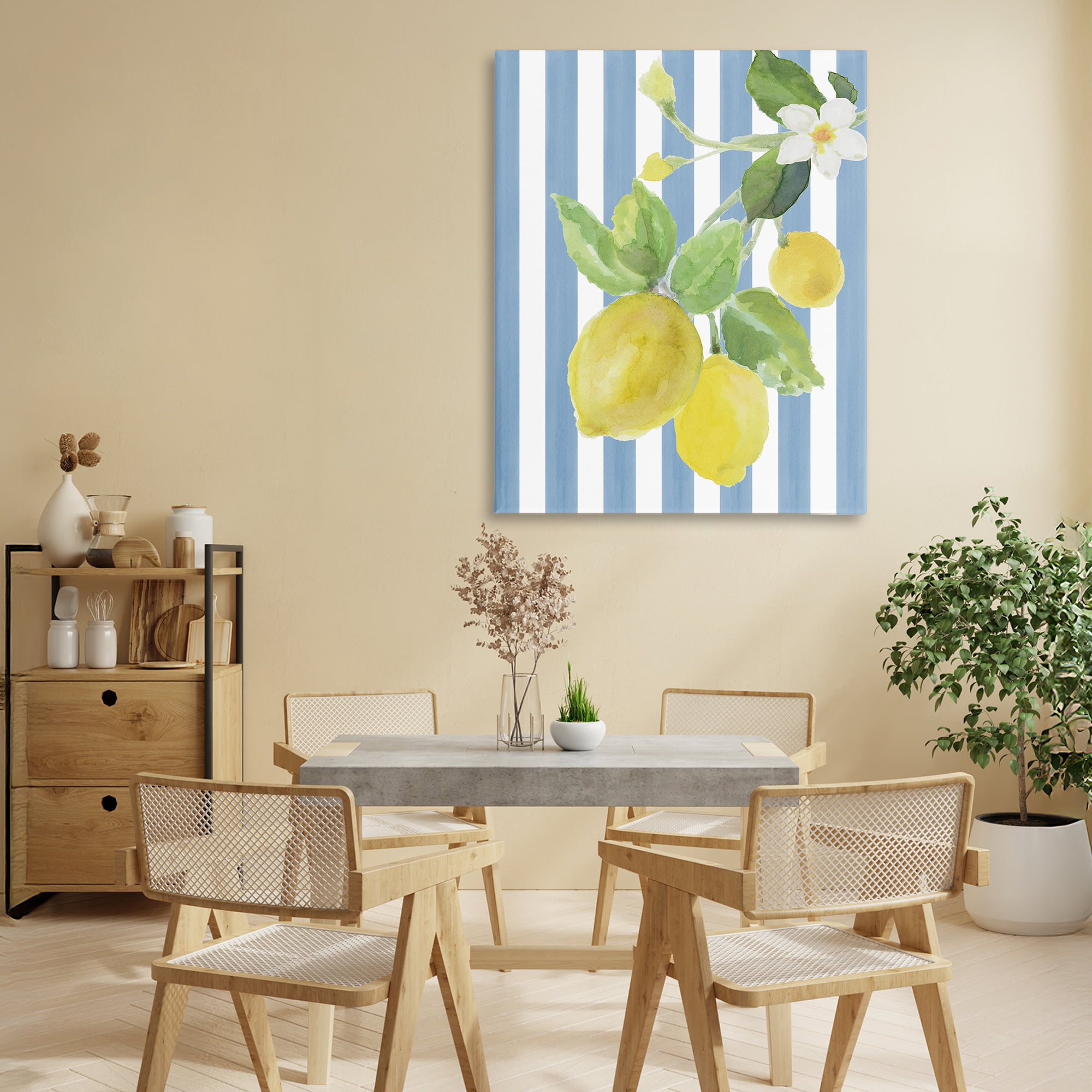 Stupell Industries Lemon Blossom on Blue Stripes Canvas Wall Art, design by Lanie Loreth