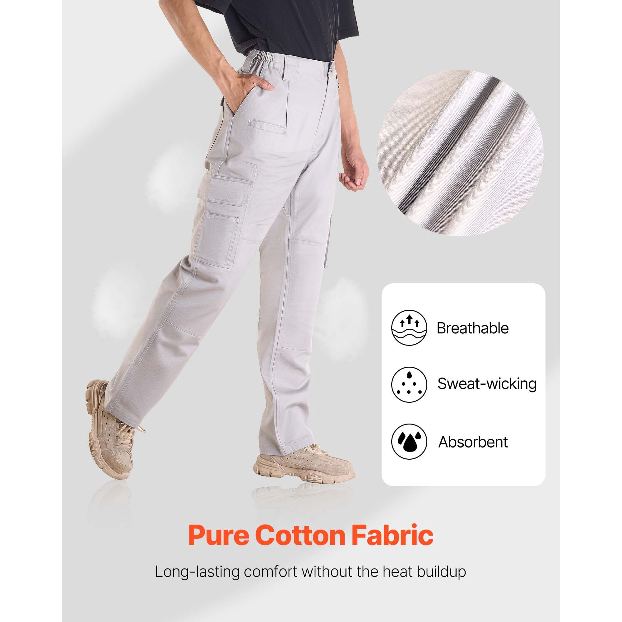 Flame Resistant Cargo Pants for Men, 9oz FR Cotton Twill with NFPA 2112, Elastic Waistband with Belt Loops, 9 Utility Pockets, Breathable, Machine Washable