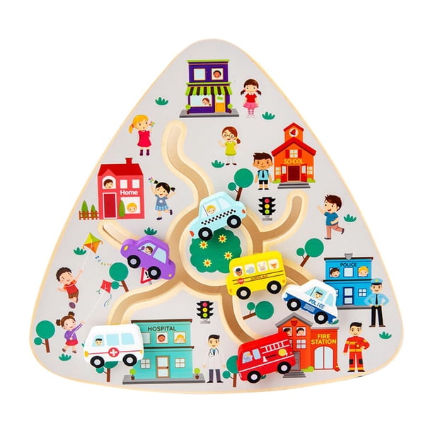 Rompecabezas Laberinto de madera Tablero Preescolar Matemáticas Aprendizaje Juguete educativo Reconocimiento de colores finos Juguete de viaje para regalo de 3 años tráfico Sunnimix Juguetes de laberinto de rompecabezas