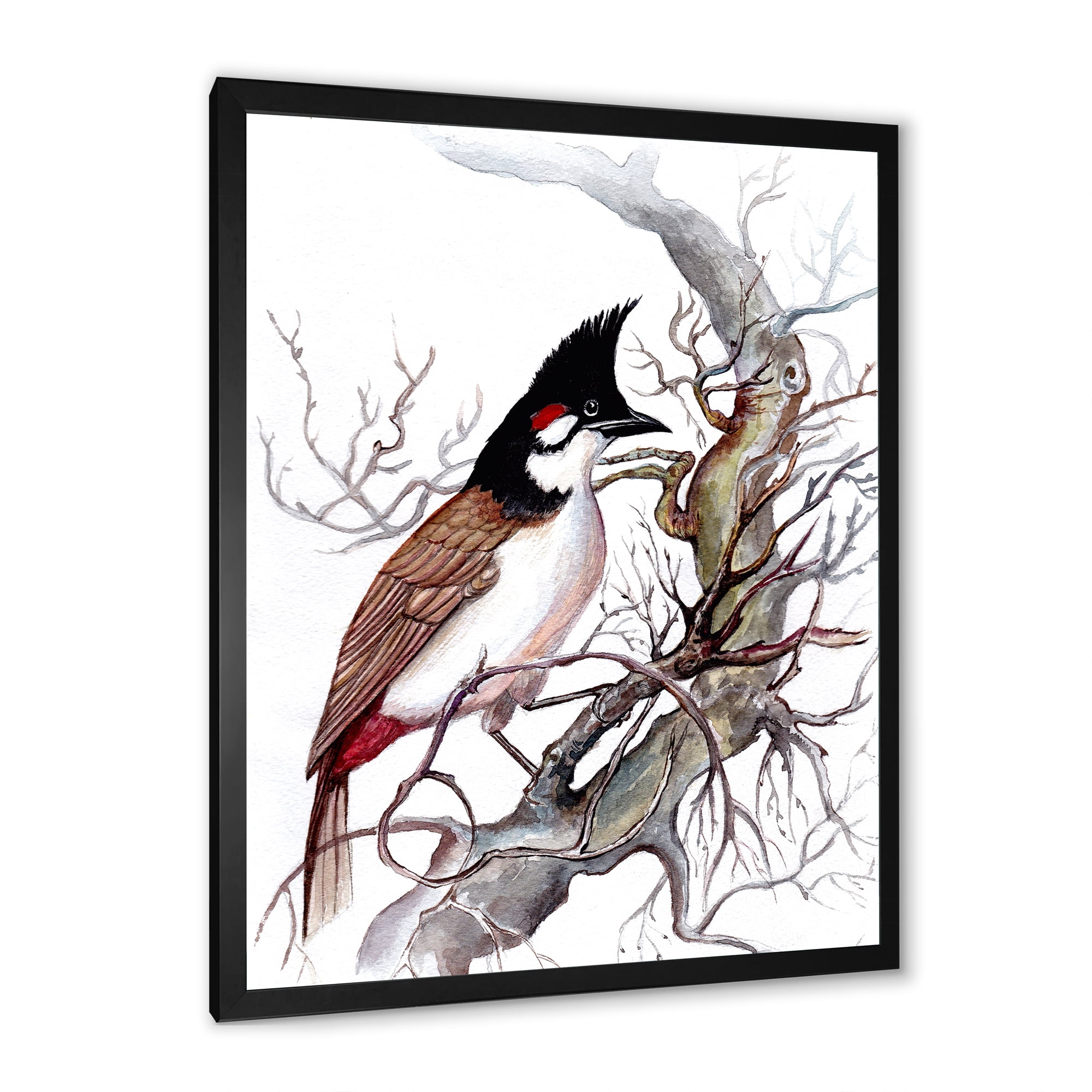Designart 'Ancient Beautiful Bird On A Branch' Traditional Framed Art Print