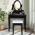 thumbnail image 4 of Gymax Bathroom Wooden Mirrored Makeup Vanity Set Stool Table Set Black, 4 of 10