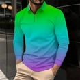 thumbnail image 3 of ZCFZJW Mens Long Sleeve Polo Shirts Casual 1/4 Zipper Tie Dye Gradient Printed Athletic Golf Tennis T-Shirt Tops Lapel Collar V Neck Graphic Tees Shirt Green XXL, 3 of 5